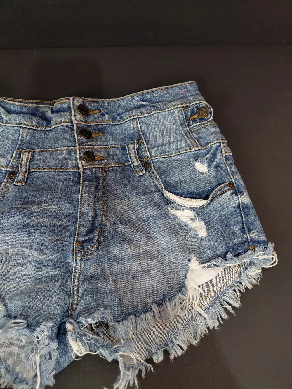 eunina Distressed Light Blue High-Rise Denim Shorts